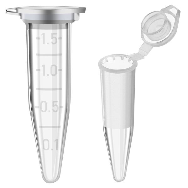 100 Pack - RE-GEN Micro Centrifuge Test Tubes | Size: 1.5ml Clear Plastic Polypropylene 4 Step Graduated Flat Snap Cap Vials Containers