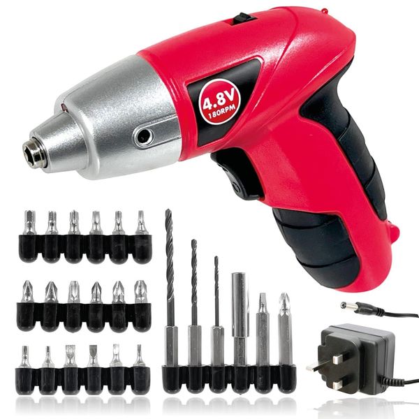 SPARES2GO Cordless Rechargeable Electric Screwdriver Combi Drill & Bit Set (4.8V)