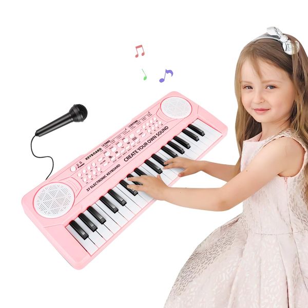 M SANMERSEN Keyboard Piano for Kids 37 Keys Music Piano with Microphone Portable Musical Toy Electronic Piano Birthday Gifts for Girls Ages 3 4 5 6