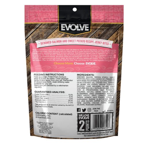 Evolve Grain Free Salmon and Sweet Potato Jerky Bites Dog Treats