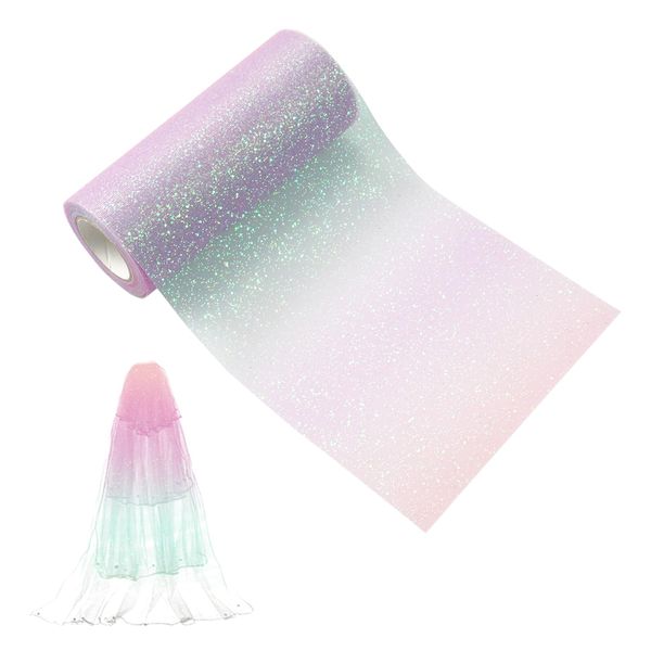 WakiHong 15 cm*90 m Regenbogen Tüll Dekostoff Tüllstoff Regenbogen Glitzer Tüll Glitter Regenbogen Tüll für Ballettröckchen Hochzeit Party Dekorationen Handwerk Tüll Rollen.
