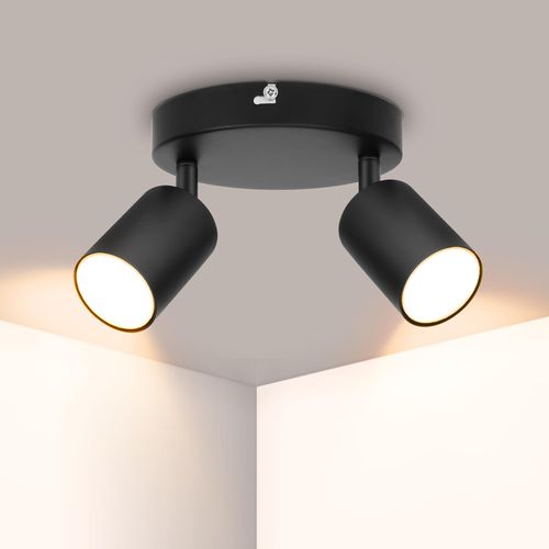Ketom Black LED Ceiling Light Round Rotatable - 2 Way Ceiling Spotlight Fitting - Adjustable GU10 Ceiling Spotlight - Indoor Metal Ceiling Spot Lamp - Bulb Not Included