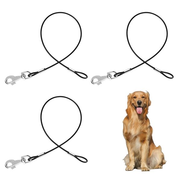 3 Pack Dog Chain Chew Proof Dog Leash Extension Metal Dogs Lead Dogs Lead Extension Leashes for Any Leashes Collar Harness Black