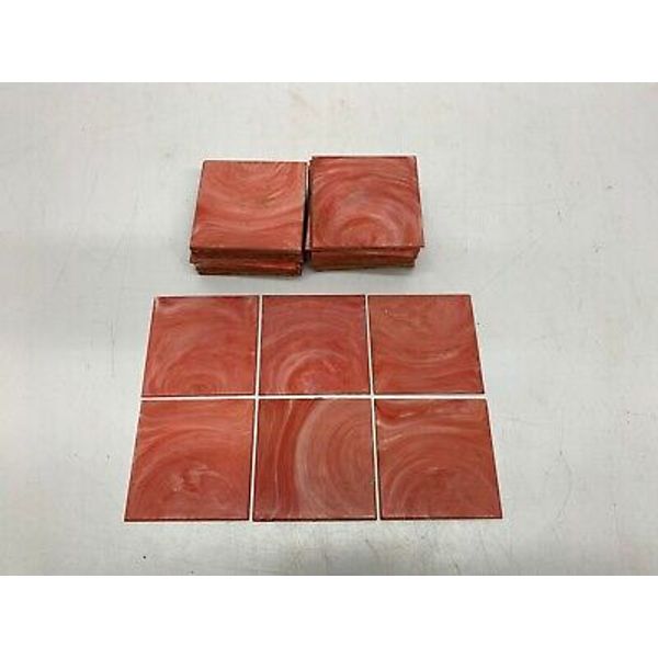 50 Vtg MCM Plastic Wall Tiles Pink Coral Swirl 4 1/4" Square USED