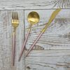 20 Piece Matte Gold Pink Flatware Set Pink Thin Handles Service For 4