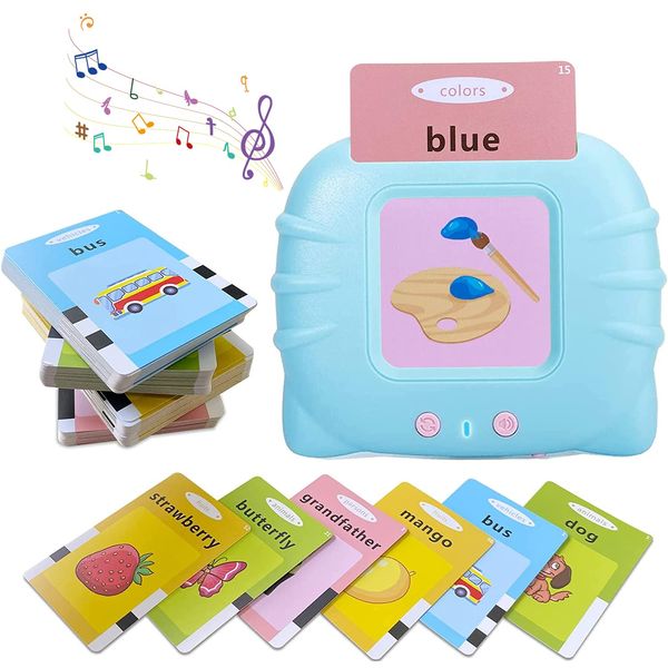 Makolle Talking Flash Cards Educational Toys, Autism Sensory Toys Learning Toys for Toddlers - Montessori Toys Flash Cards for Age 2 3 4 5 6(Blue)