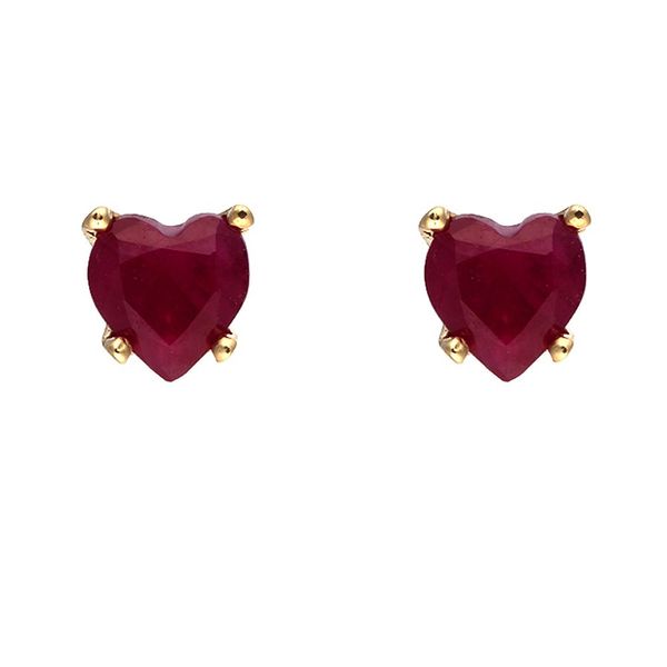 Ivy Gems 9ct Yellow Gold Ruby Heart Stud Earrings
