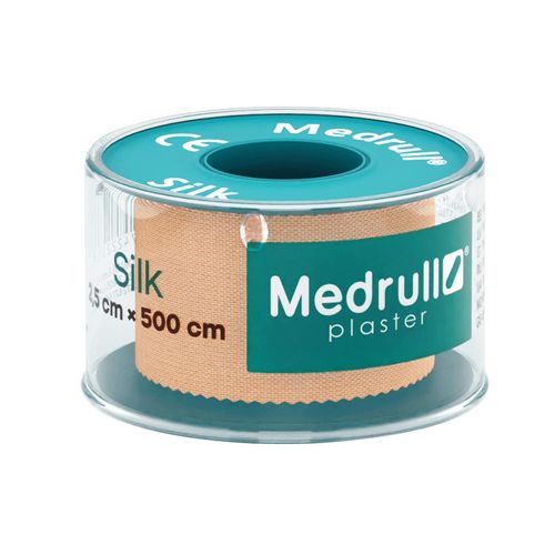 Medrull Rolls Silk Fabric Fixing Plaster Tape | Tape Size 2.5cm x 5m | Set of 12 Spools in Carton Box | Suitable for Hospital use | Medical Adhesive Tape Secures catheters, Bandages, compresses
