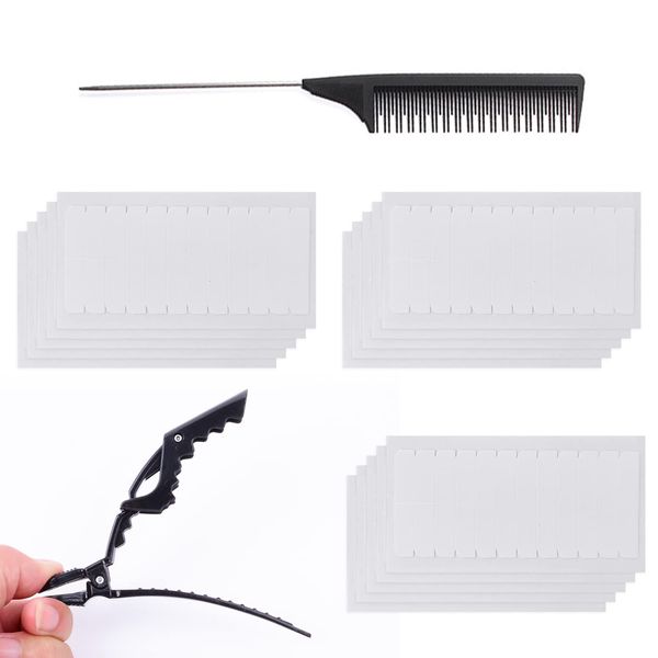 180 Pieces Hair Extension Tape Tabs,Pre-cut Double Sided Adhesive Tapes Hair Extensions Beauty Tool for Human Hair Weft Replacement Comes with Comb and Clip