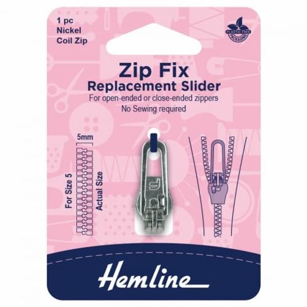Hemline Zip Fix Replacement Slider for Coil Silver - Each