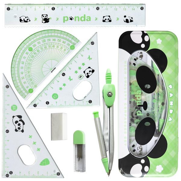 DY.2ten 7 Pcs Geometry Set, Protractor and Compass Set, Math Drawing Set, Geometry Compass Sets, Math Kit Including Ruler, Protractor, Compass, Eraser, Lead Refills and Pencil Case for School