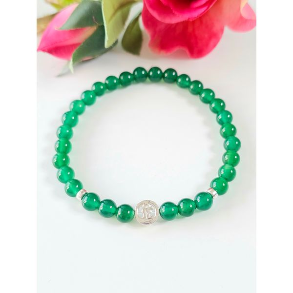 Wish-fulfilling Silver 925 Omja Green Onyx Prayer Beads Bracelet that Gives Power to Exorcise