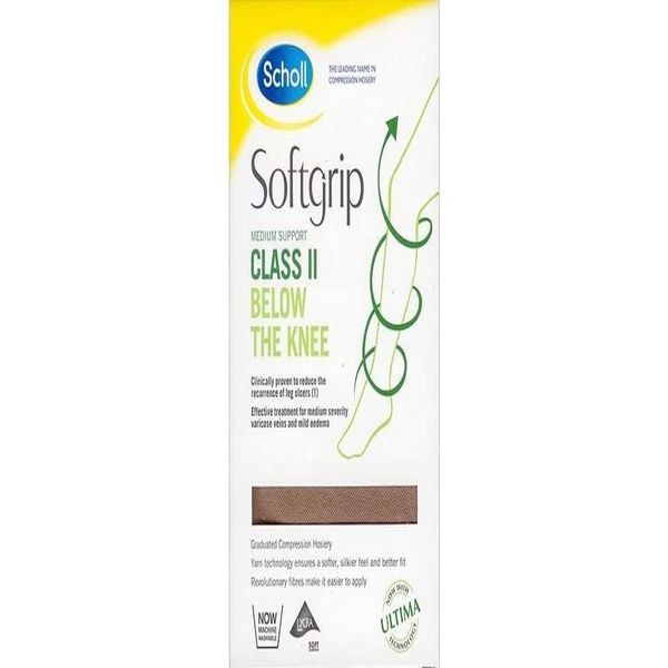 Scholl Softgrip Medium Support Class II Compression Stockings - Below the Knee, Open Toe, Natural - Available in Various Sizes