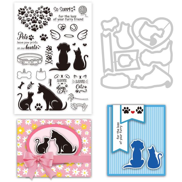 INFUNLY Stempel Stanzformen Für Die Kartenherstellung Tier Metall Stanzform Stempel Katze Hund Silikon Klare Stempel Stanzformen Sets Scrapbooking Prägeschablone Für DIY Scrapbooking Kunsthandwerk