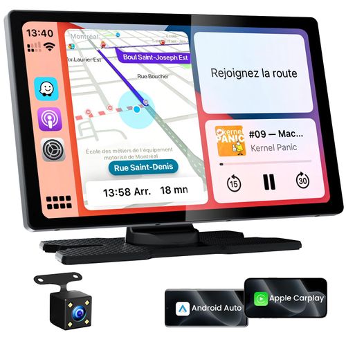 TECXERLLON 9.0" Wireless CarPlay Screen for Car, Android Auto Screen for Car with Backup Camera, Portable Touchscreen Car Stereo with GPS Navigation/Mirror Link/Voice Control/Bluetooth/FM/AUX