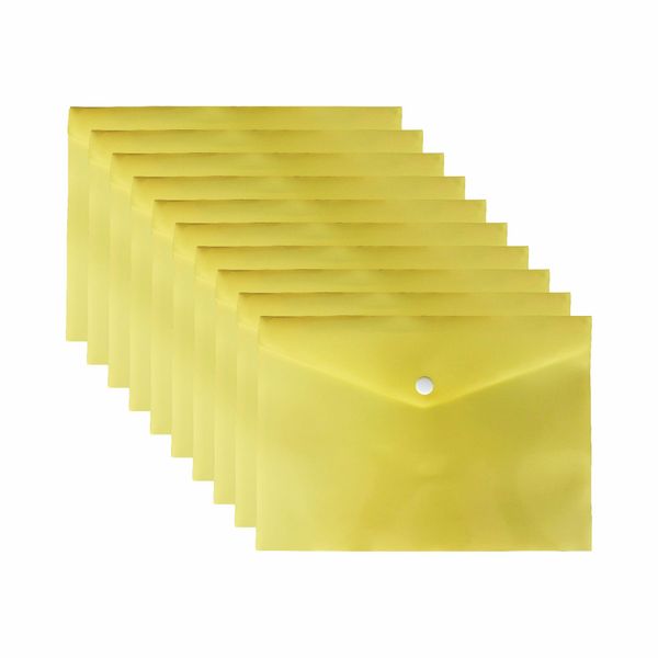 M1SS 60 Pcs A5 Yellow Colour Plastic Wallets Folder Documents Files Holder with Press Stud Button Polypropylene Document Folder Wallet Envelope for School, Office, Home