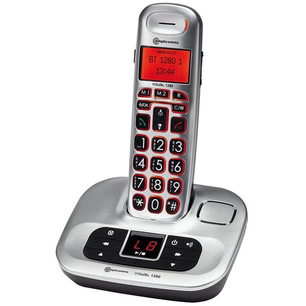 Amplicomms BigTel 1280 - Big Button Phone for Elderly with Answering Machine - Loud Phones for Hard of Hearing - Cordless Hearing Aid Compatible Phones