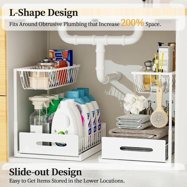 2 Pack  Under Sink Organizer 2-Tier Kitchen Bathroom Sink Organizers Storage
