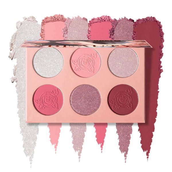 Prreal Contour Blush Highlighter Palette, 6 Colors Blush Powder Palette, Highlighter Powder Palette, Natural Shimmer Highlighter Blush Palette Facial Bronzers, Long-Lasting 3 in 1 Makeup Palette,#01