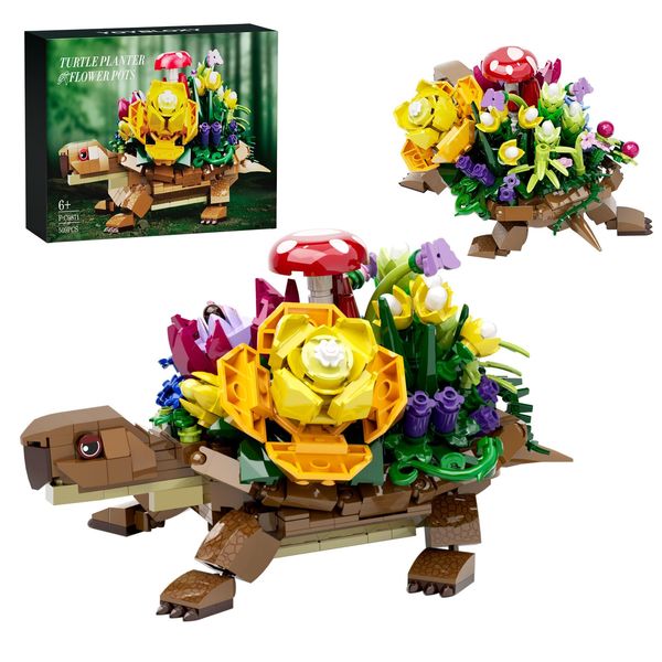 Sea Turtle Succulent Planter Building Set, Turtle Flowers Pot Building Kit, Animals Botanical Collection Blocks Toys, for 6+ Boys, Girls, Women, Home Plants Decor Gift Idea for Christmas (509Pcs)