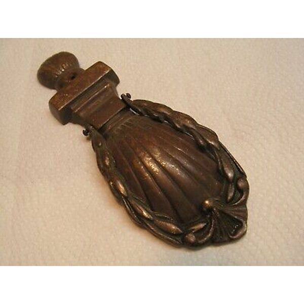 Antique Ornate Clam Solid Brass Door Knocker 8" VERY OLD! RARE DESIGN! w/Screws