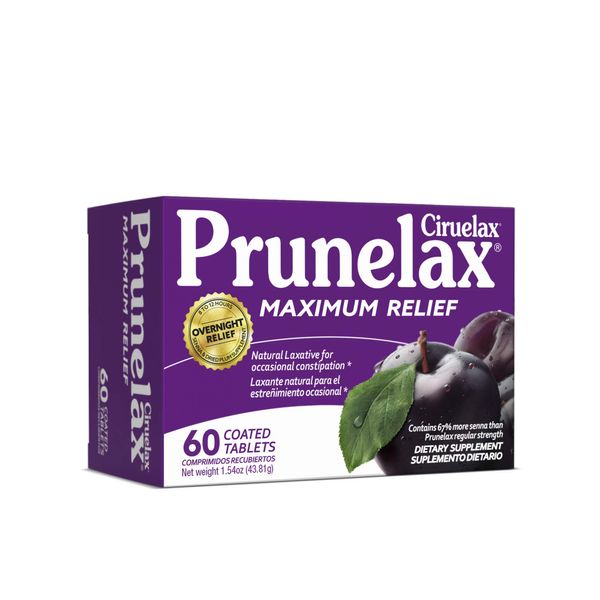Prunelax Ciruelax Maximum Relief Natural Laxative for Occasional Constipation, 60 Count (Pack of 5)