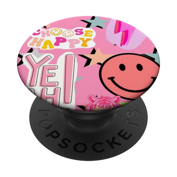 Choose Happy Preppy Smiling Face & Star Collage PopSockets Adhesive PopGrip
