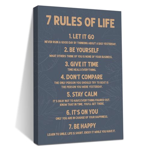 Inspirational Motivational Posters 7 Rules Of Life Motivational Quotes Poster Print Phrase Wall Art Positive Quotes, Positive Affirmations Wall Art Decor for Bedroom Office Classroom Study Gym Room