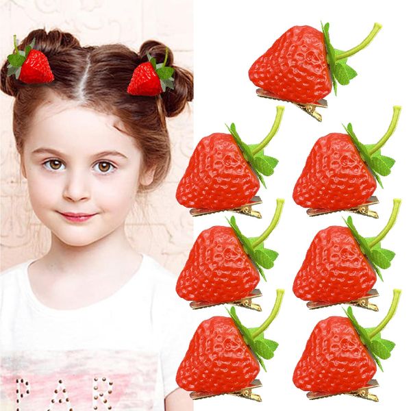 FULYA 7 PCS Strawberry Hair Clips for Girl - Cute Artificial Fruit Strawberry Hair Accessories,Fruit Hair Clips,Adorable strawberry clips for Teen Girls Women (7p Strawberry)