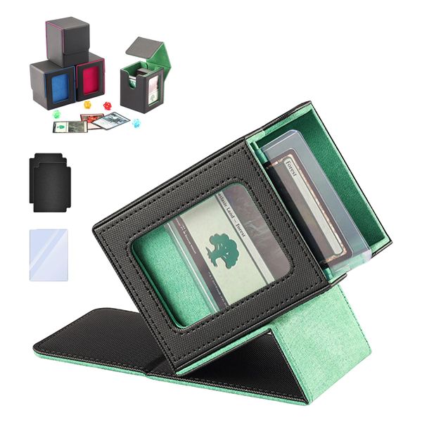 HG CHASING TRIBE Deck Case Trading Card Case PU Leather (Black, Green, With Top Loader Vertical Insert/Window)