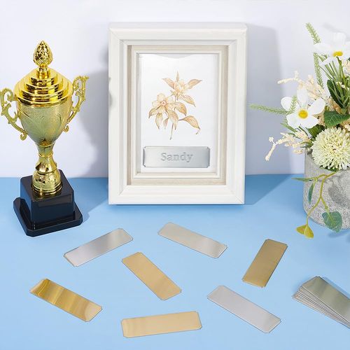 UNICRAFTALE 30pcs Name Plates Laser Engraved Blank Plate 2 Colors Stainless Steel Name Tag Frame Name Label Art Tag for Frame with Adhesive Backing 2.99"x 0.98" Personalized Nameplate