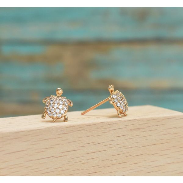 Turtle CZ Earring, Gold Plated earrings, Turtle CZ Charm, Turtle Stud - Women
