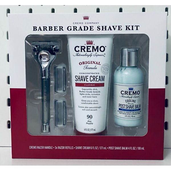 Cremo Barber Grade Shave Kit SetGift Bundle Cream 6 oz Balm 4 oz razor 3 refill