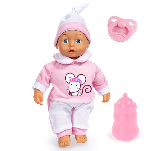 Bayer Design: Interactive Baby Doll - 14" Pink Mouse - Makes Baby Sounds, Includes Pacifier Bottle & Matching Cap, Pretend Play, Kids Ages 18+ Mo