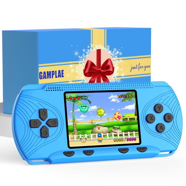 Handheld Games for Kids, Handheld Game Console Built-in 258 Video Games, 3" HD Screen, Portable Video Game Console, Blue Gaming Console, for Boys, Electronic Toys Ages 4-8, 8-12