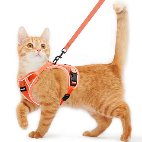 Cat Harness and Leash for Walking Escape Proof Soft Adjustable Cat Leash Breathable Comfortable Vest Easy to Wear Kitten Harness for Outdoor Travel Orange XS