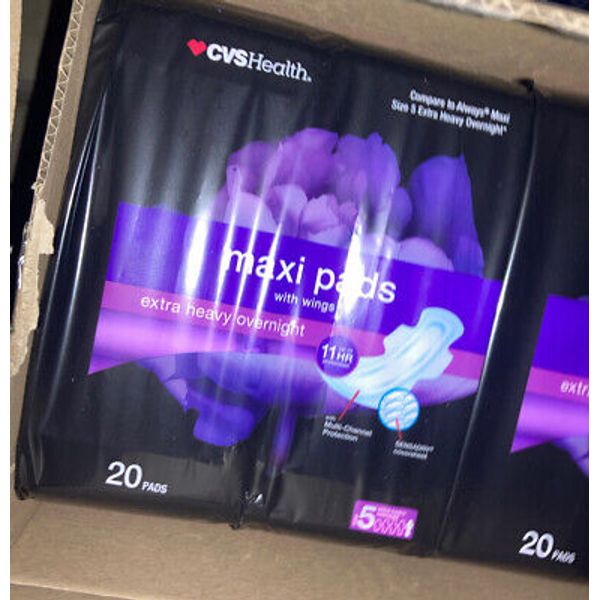 Lot of 2 CVS Health Extra Heavy Overnight Maxi Pads w Wings 11 Hour Sz 5