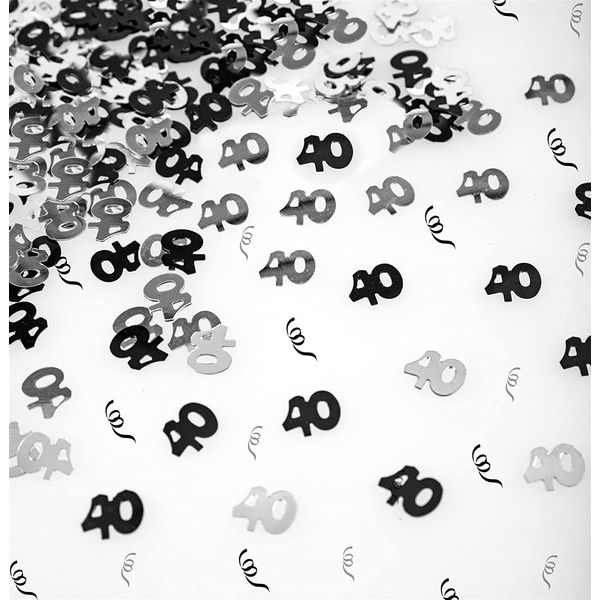 14g Black & Silver 40th Birthday Confetti Foil Metallic Glitz Table Scatter Sprinkles Age Bday Party Decorations