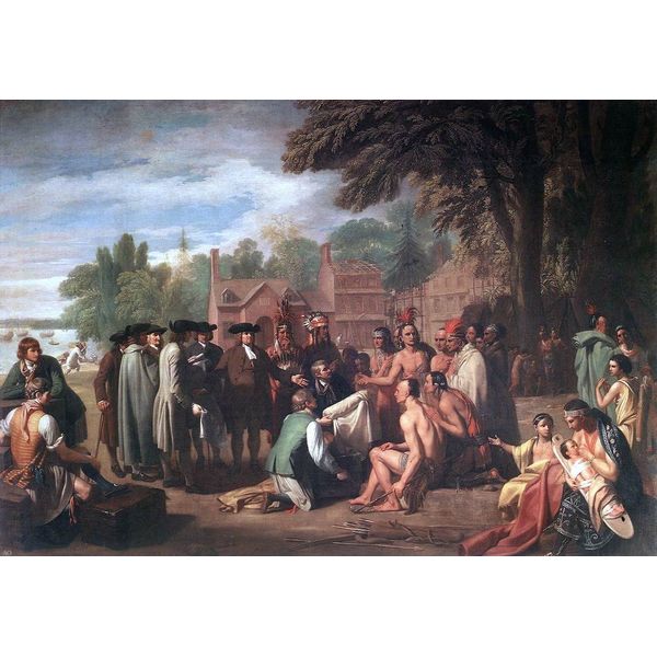 Art Oyster Benjamin West The Treaty of Penn with The Indians - 16" x 24" Premium Canvas Print