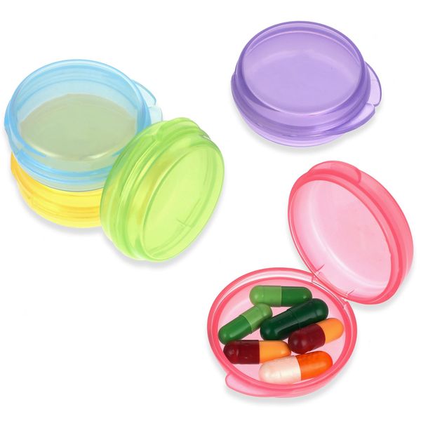 WLLHYF 5 Packs Mini Pill Case Small Pill Organizer Box Portable Vitamin Holder Travel Pill Container for Pocket Purse Pills Storage Box to Hold Medicine Cod Liver Oil (Yellow+Green+Blue+Purple+Pink)