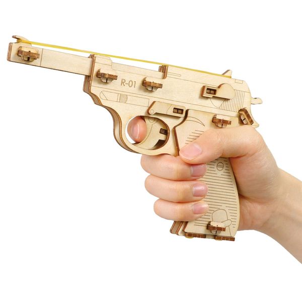 artec 58194 Single Shot Rubber Band Gun, No Glue Required, Assembly Required, 10 Rubber Bands Toy, Toy Guns, Crafts, Guns, Pistols, Wooden