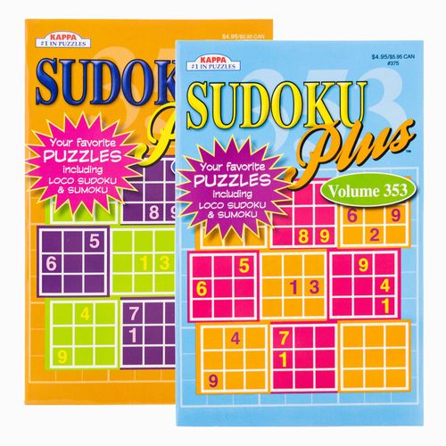 Kappa Sudoku Puzzles Book - 8" x 5" Digest Size 2 Titles, Brain Workout Number Match, Easy to Hard for Training Learning with Game, 2-Pack