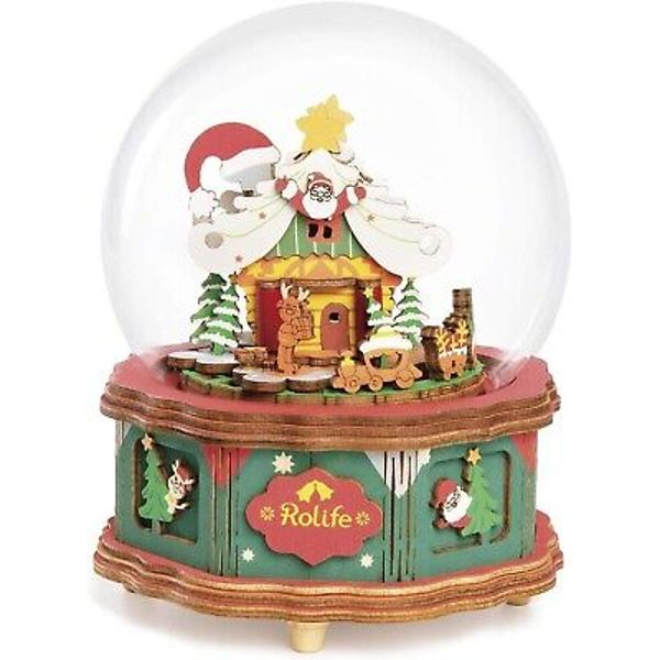 Rolife 3D Wooden Puzzle Hand Crank Music Box Christmas Town Creative Toy Gifts