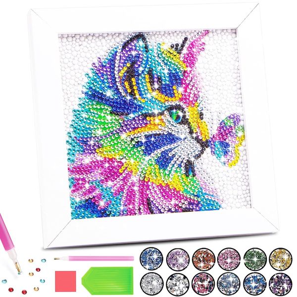 Diamond Painting Kinder, Mädchen Geschenke 5 6 7 8 9 11 Jahre Bastelset Kinder ab 6-12 Jahre Basteln Mädchen 8-9-10 Jahre Geburtstag Geschenke für Mädchen Voller Bohrer Diamant Painting Set mit Rahmen