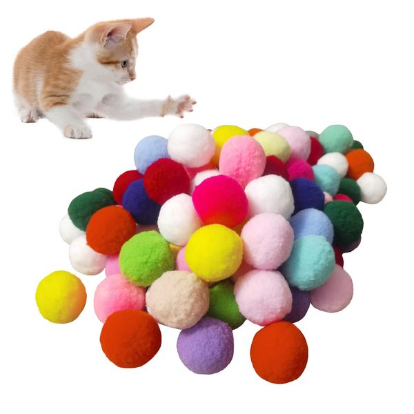 POSAPET Cat Toy Balls Soft Pom Pom Balls for Kittens Plush Toy Interactive Cat Pompom Toys for Indoor Cats Playing Balls for Craft DIY Decorations (1.6inches 20pcs)