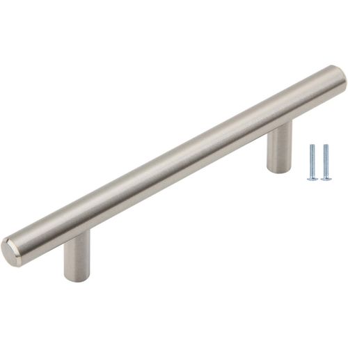 Silverline 3-3/4" (96mm) Hole Center Kitchen Cabinet T-Bar Pull Handle wiht Screws, Hollow Stainless Steel, Brushed Stain Nickel, 6 Pack