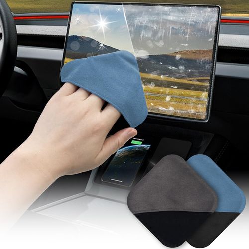 SuperKaKa 2Pack Car Screen Cleaner- Vehicle Touchscreen Microfiber Cleaning Cloth, Touch Screens Clean Wipes Cars Interior Accessories Universal for Tesla Dashboard Display (Gray&Blue)