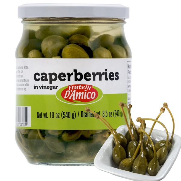 Caperberries, Premium Qulaity, First Selection, Pickled, Capers, Family Size, 19oz (540g), NON-GMO, Fratelli D'Amico, Product of Italy.