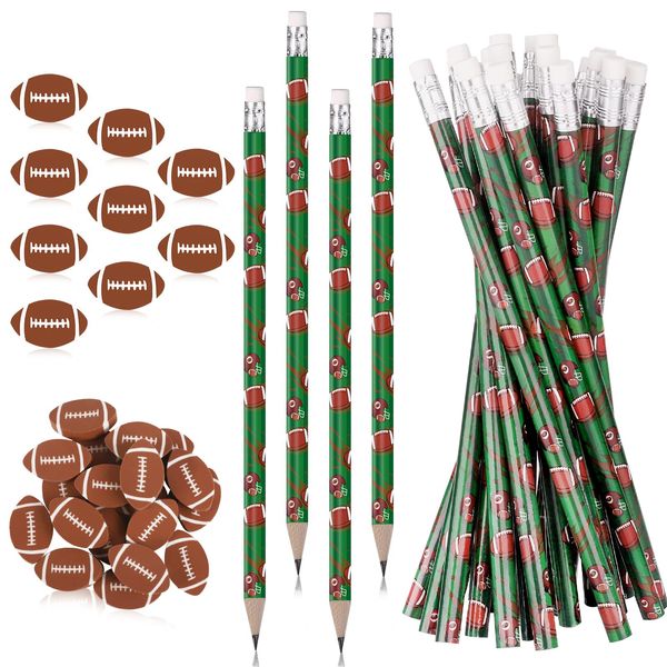 Miucat 36 Set Football Pencils and Football Erasers, Sport Pencils & Erasesrs, Fun Wooden Pencil, Birthday Pencils for Kids, Football Party Favors for School