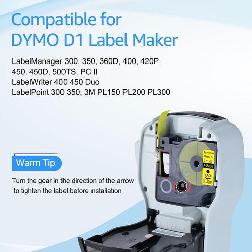 KCMYTONER 2 Pack Compatible for Dymo D1 Label Maker Tape 45808 S0720880 Black on Yellow Label Tape 19mm 3/4 Inch for LabelManager 420P 300 400 350 360D 450 500TS 450D
